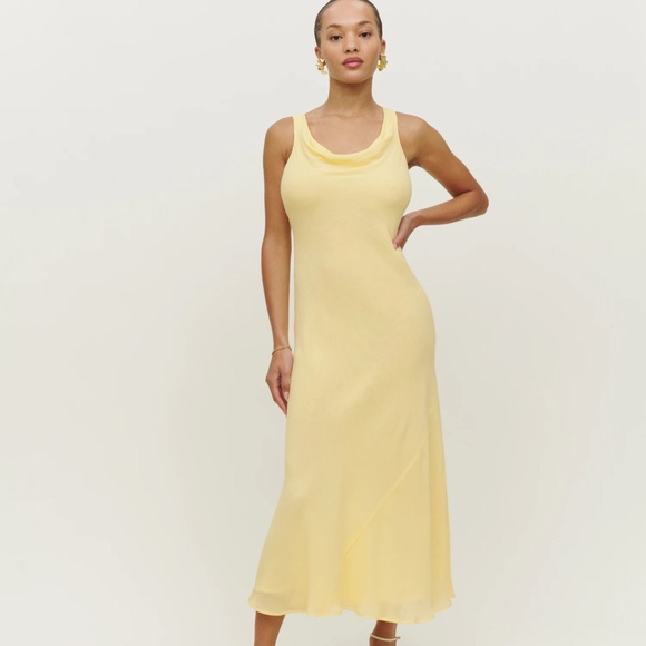 Reformation Emmeline Yellow Midi Dress Size 10 - Picture 1 of 2